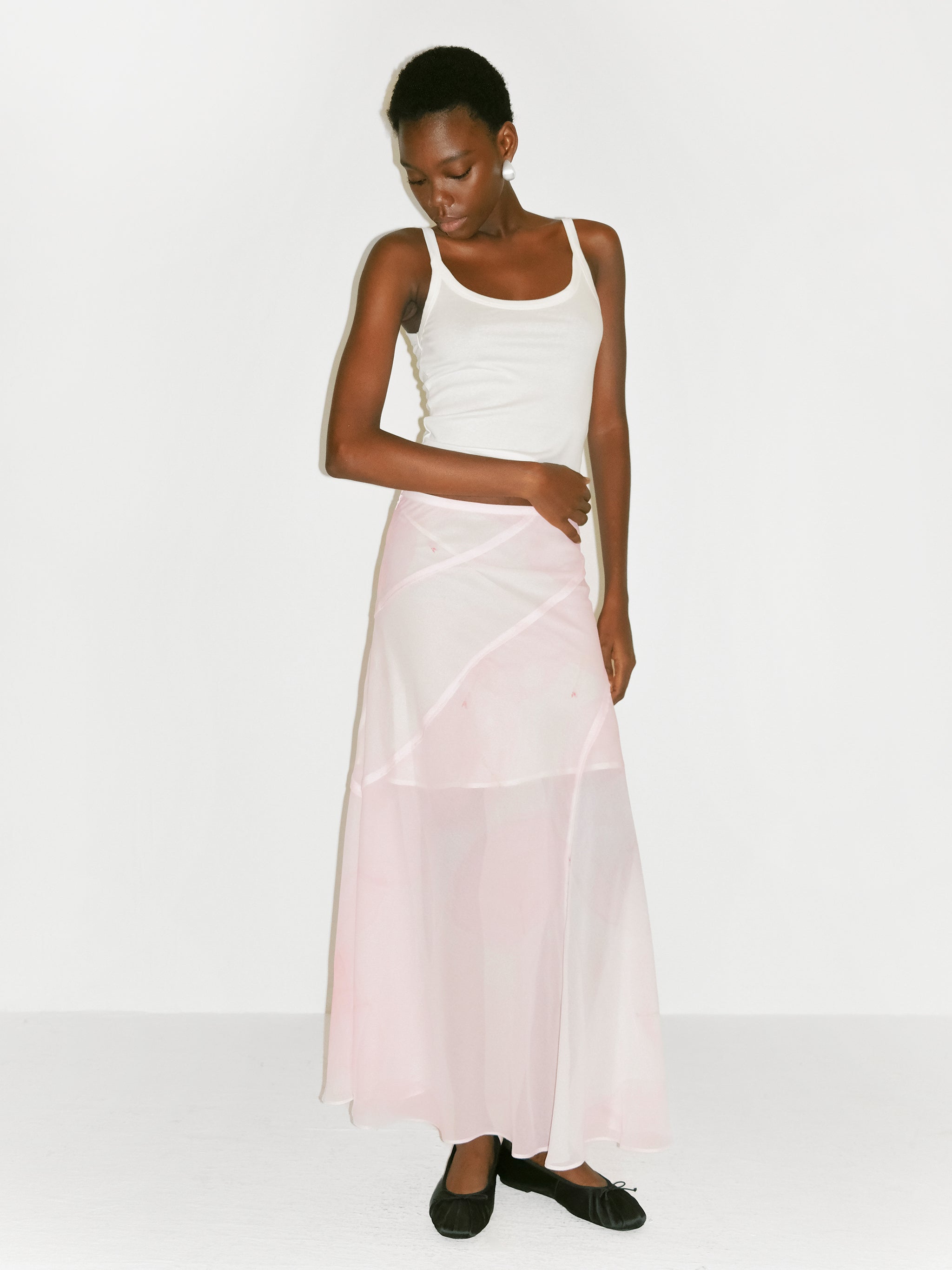 CUBIC Sheer Abstract Print Chiffon Maxi Skirt-8