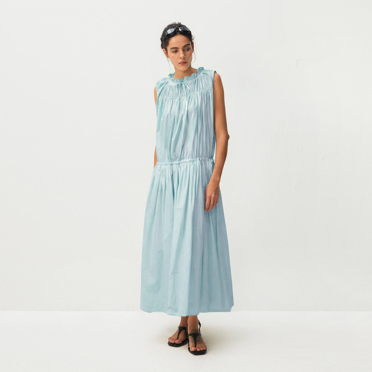 CUBIC 100% Cotton Sleeveless Gathered Maxi Dress-8