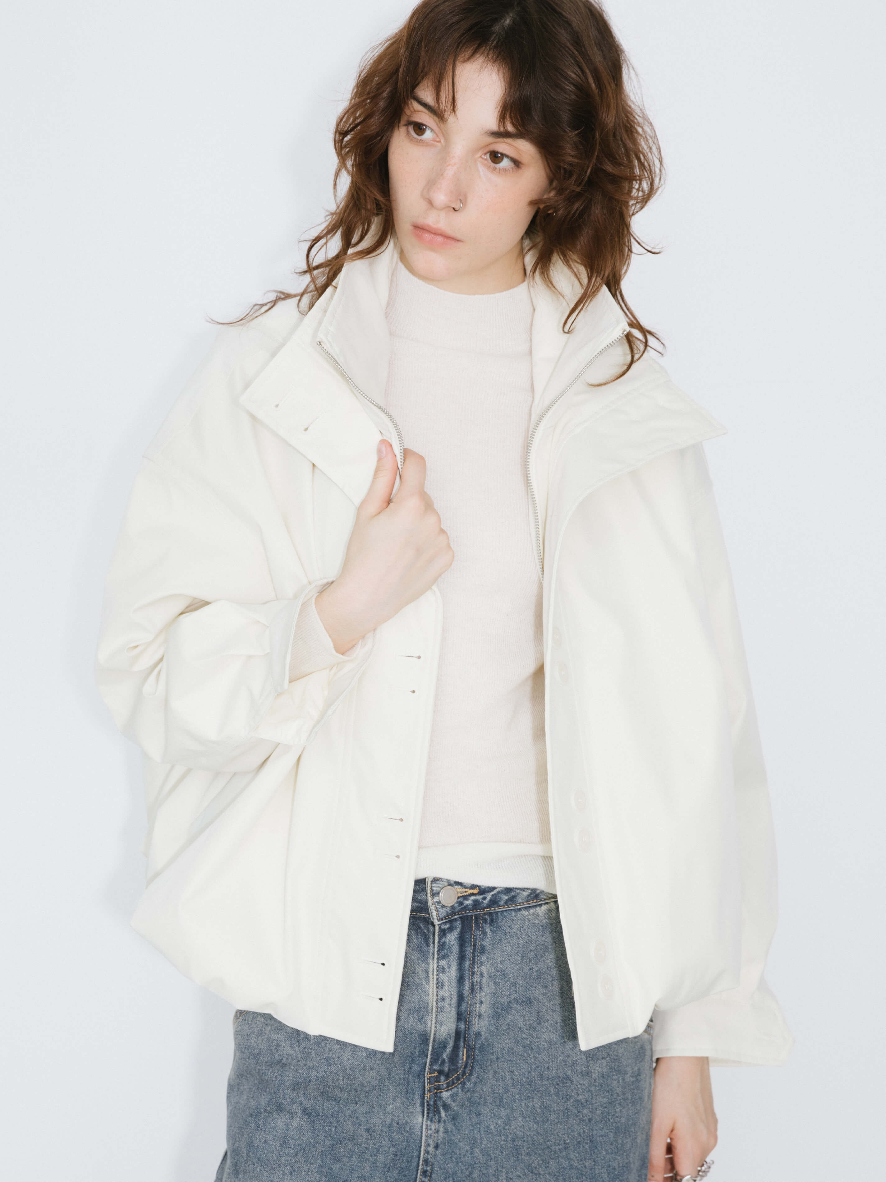 Short High Collar Zip Up Down Coat-14