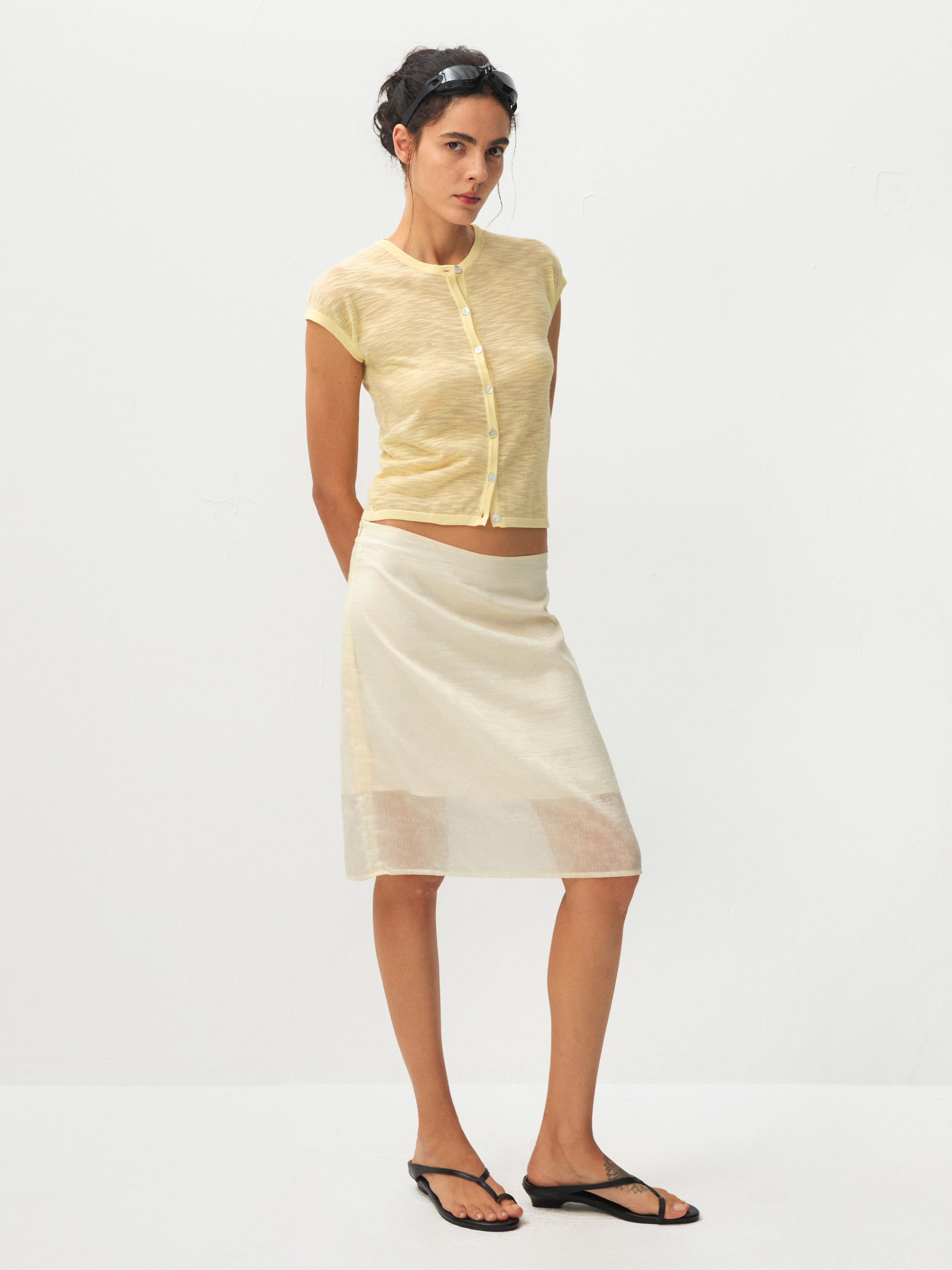 CUBIC Viscose Blend Short-Sleeve Sheer Cardigan-8