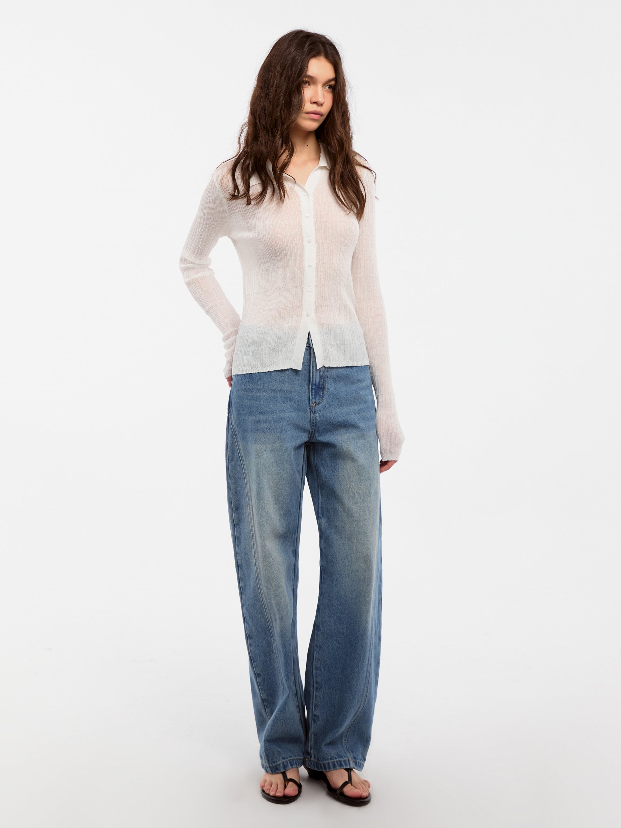 CUBIC Linen Collared Long-Sleeved Knit Sweater-8