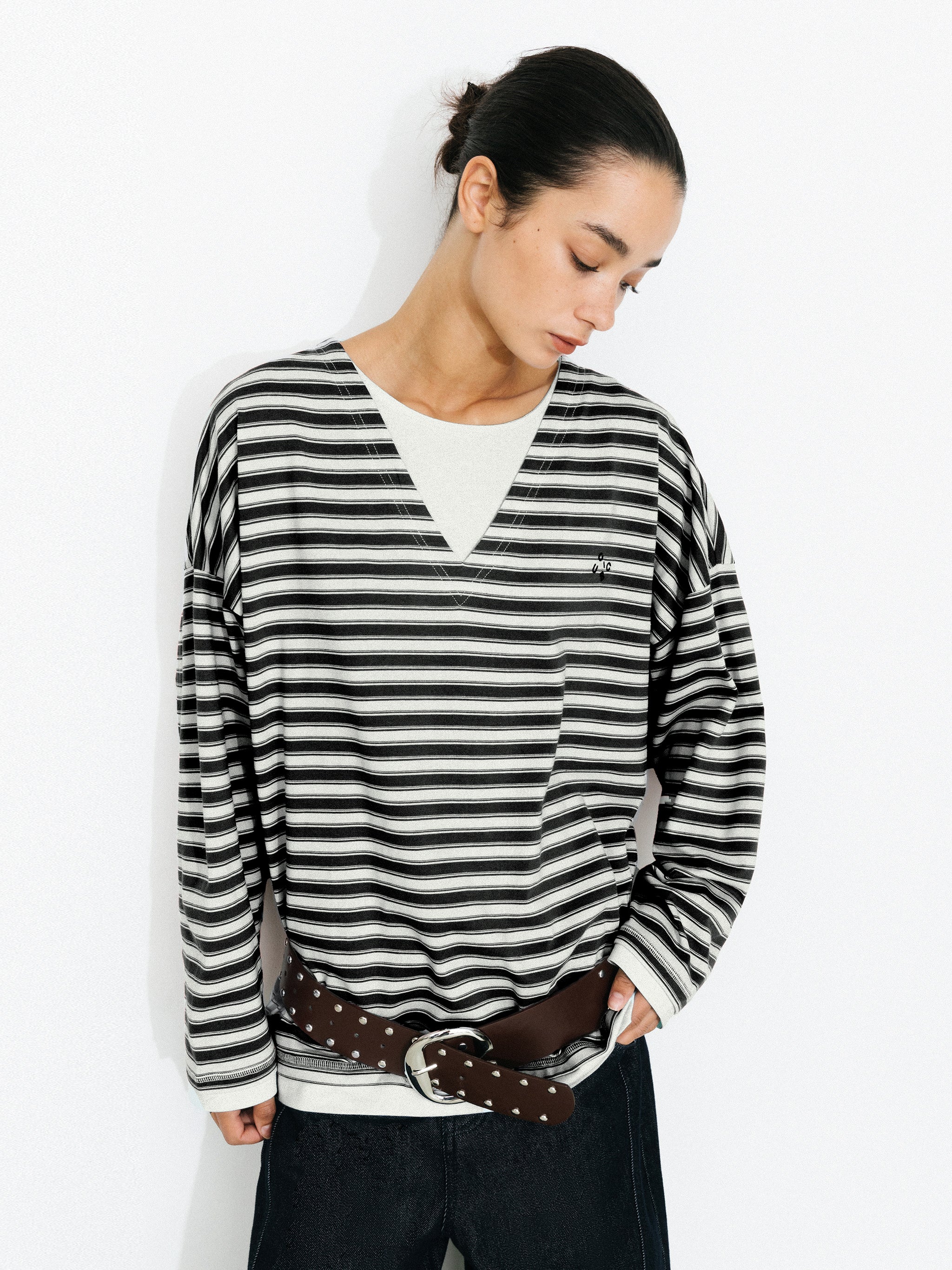 Contrast Stripe Oversized Long-Sleeve Top-8