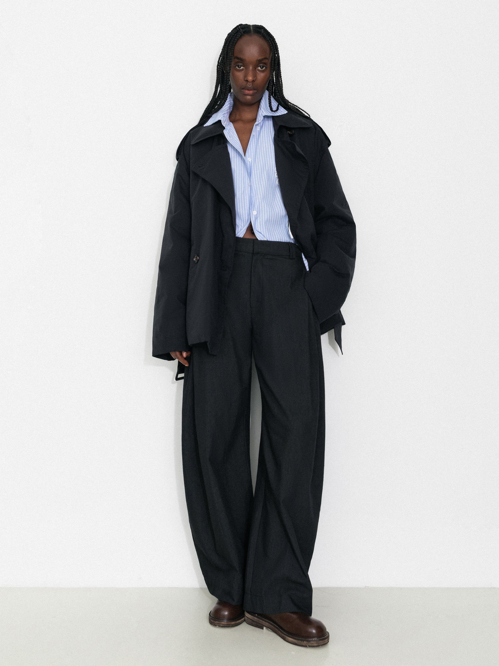 Dark Oversized Waist-Cinched Down Coat-8
