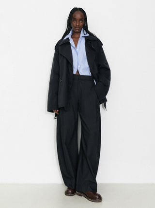 Dark Oversized Waist-Cinched Down Coat