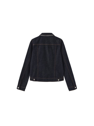 Color-Block High-Neck Denim Jacket