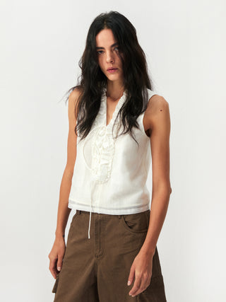 CUBIC Ruffled V-Neck Sleeveless Blouse