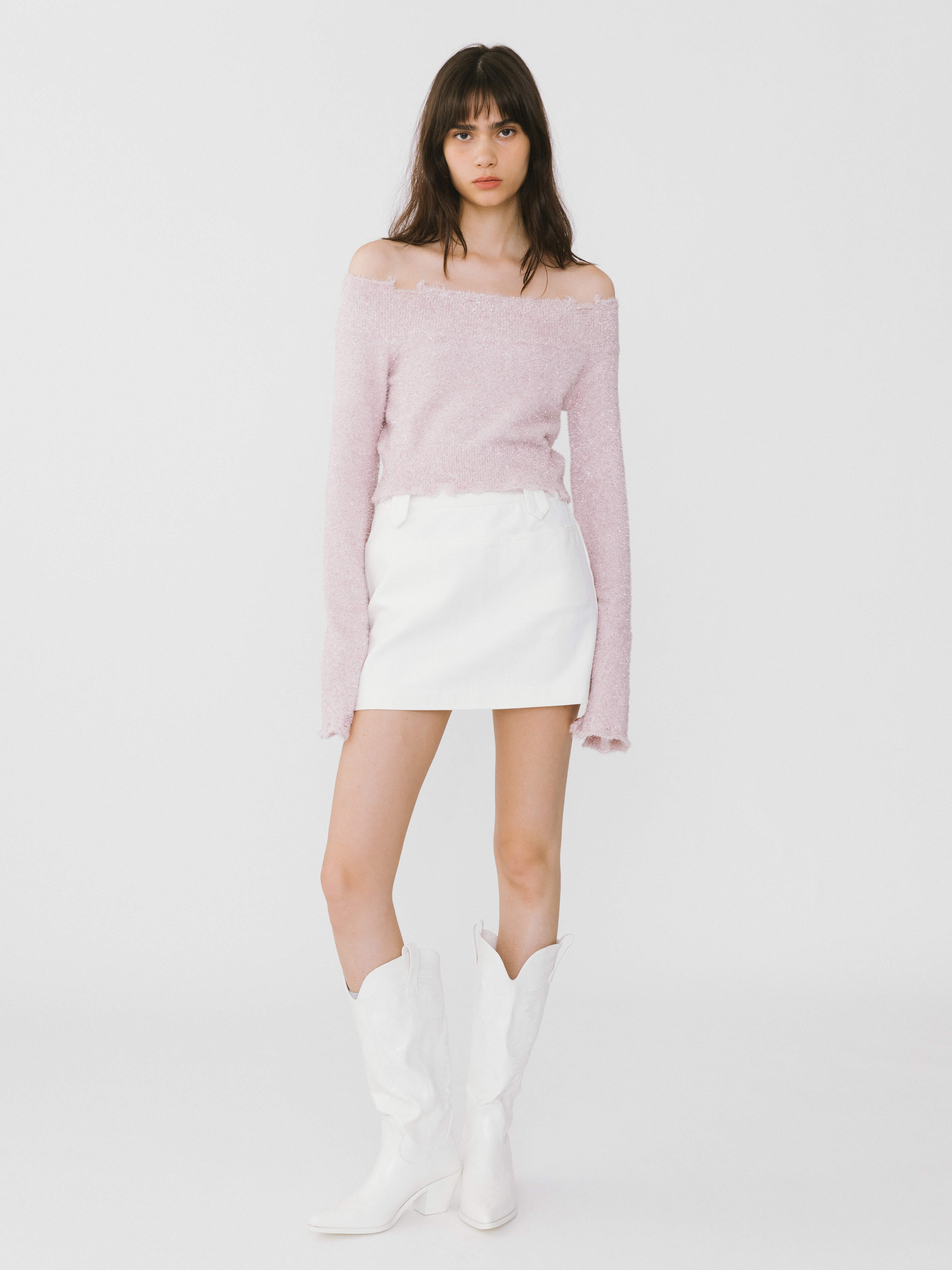 Off-Shoulder Long Sleeve Knit Crop Top-3
