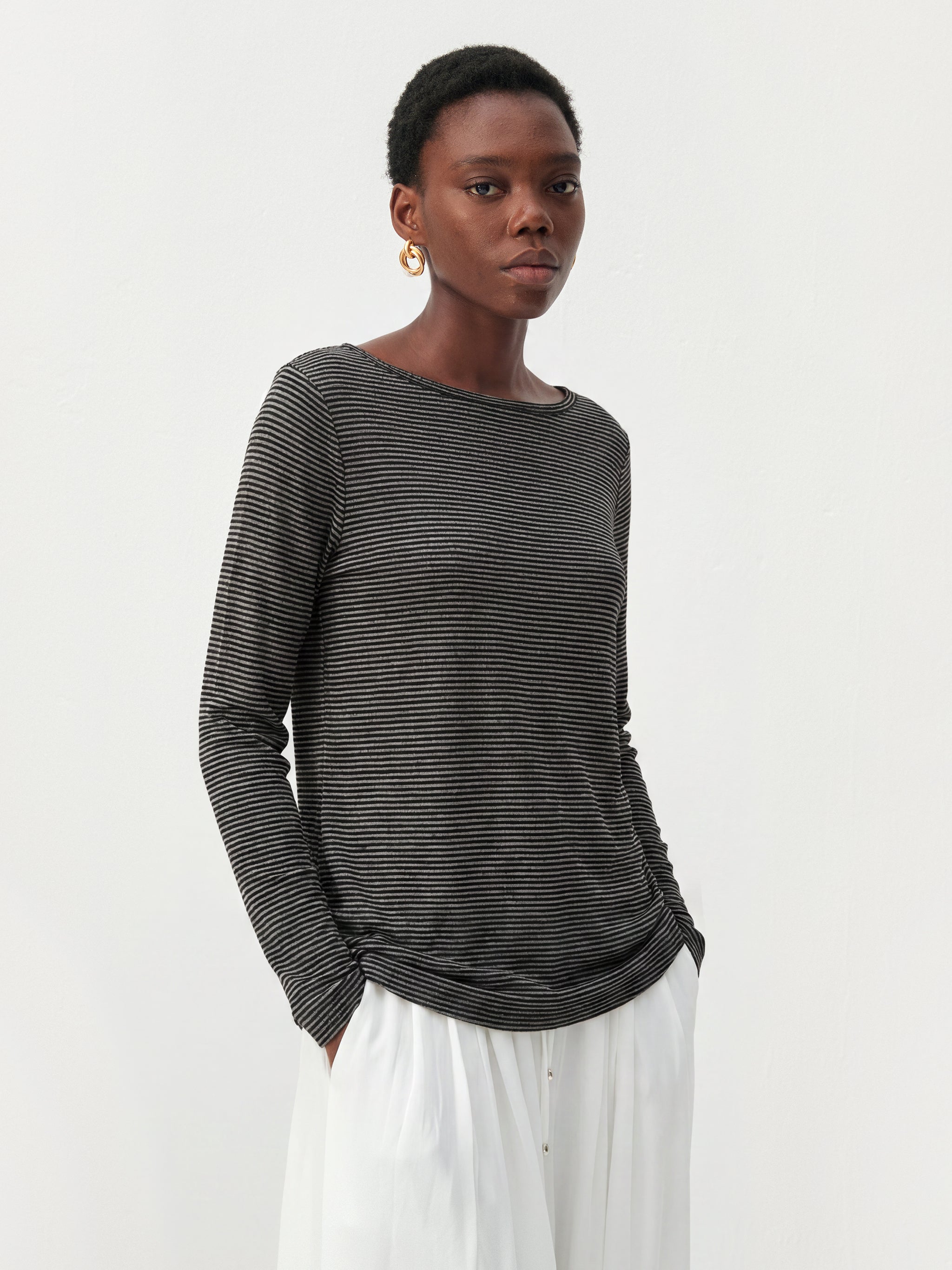 CUBIC Lyocell-Blend Boat Neck Long Sleeve Top-8