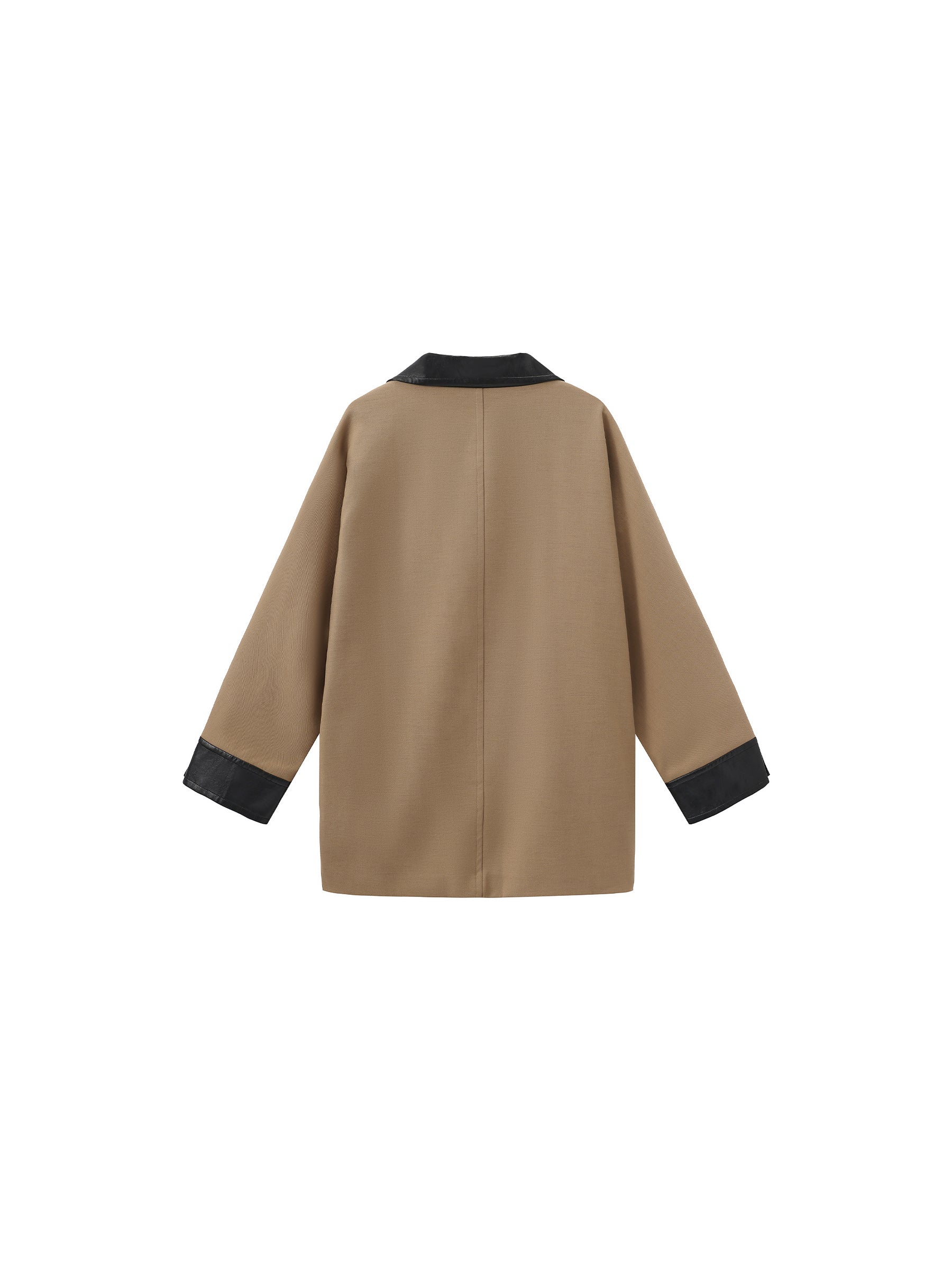 Cropped Contrast-Trim Oversized Trench Jacket-8