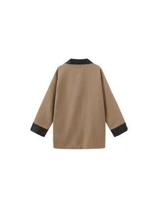 Cropped Contrast-Trim Oversized Trench Jacket