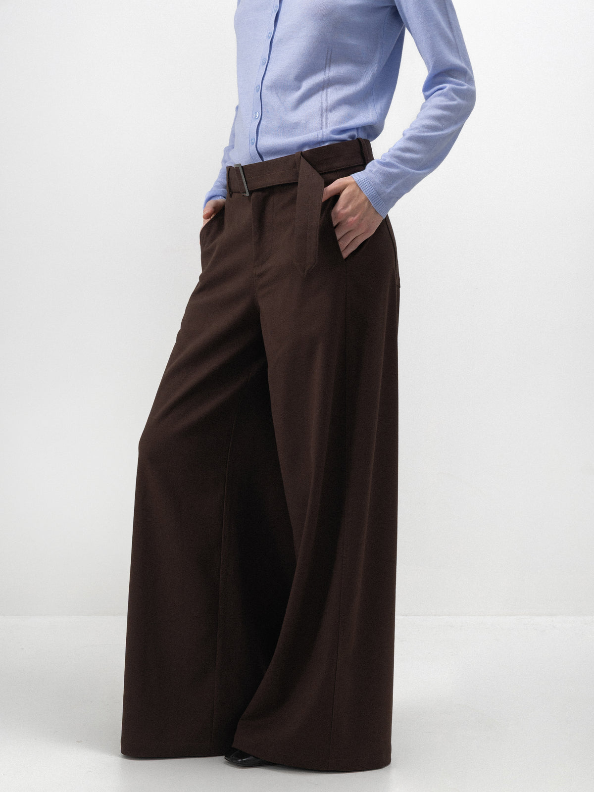 CUBIC Belted Wide-Leg Tailored Trousers-8