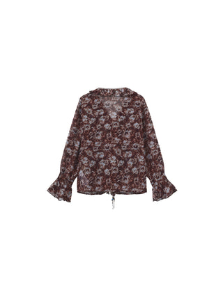 Ruffled Floral Tie-Neck Shirt