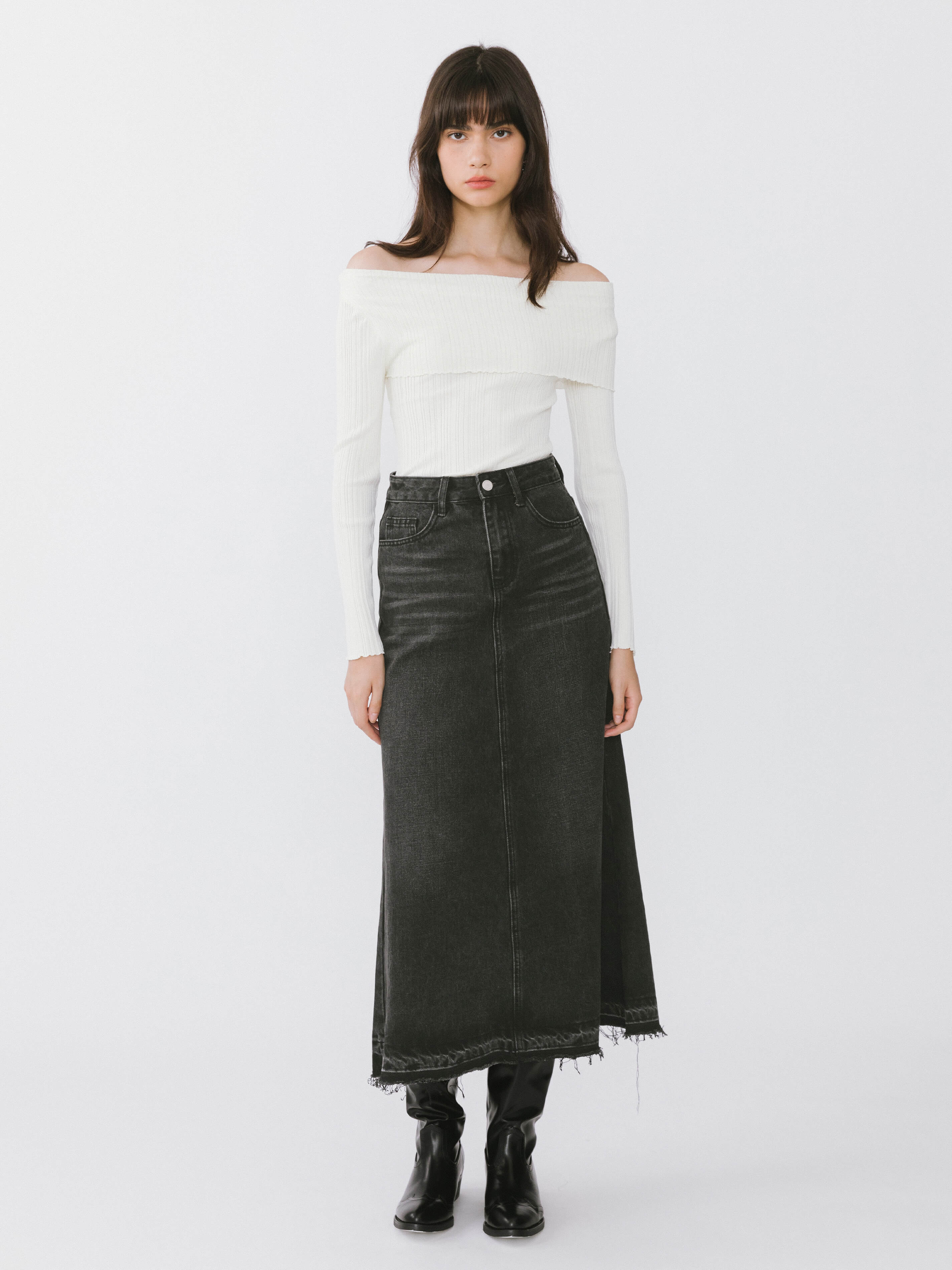 A-line Denim Maxi Skirt-9