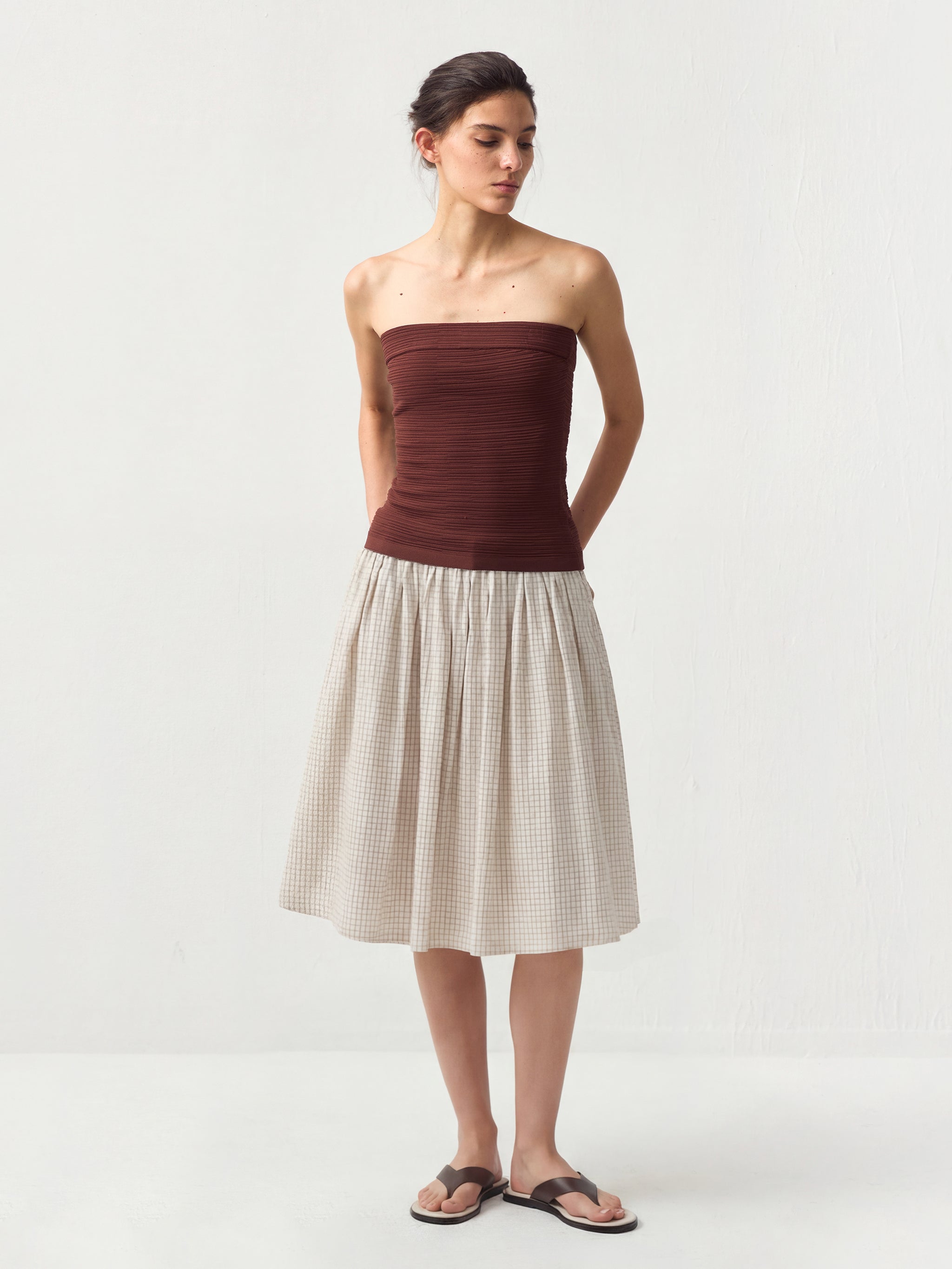 100% Cotton A-Line Midi Skirt-7