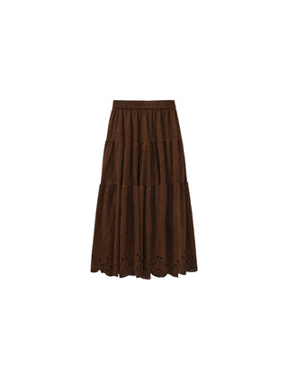 Vintage Boho Suede-Look A-Line Midi Skirt