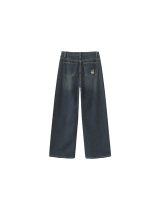 Hole Washed Straight Jeans