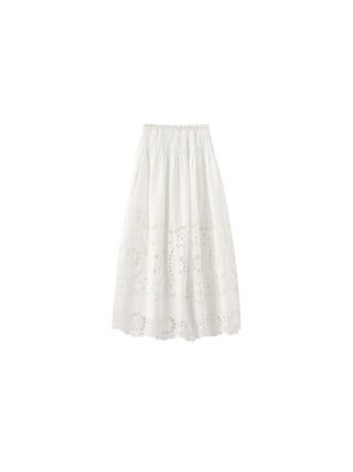 Eyelet Floral Elastic Waist Maxi Skirt
