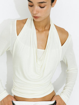 Halter V-Neck Long-Sleeve T-Shirt