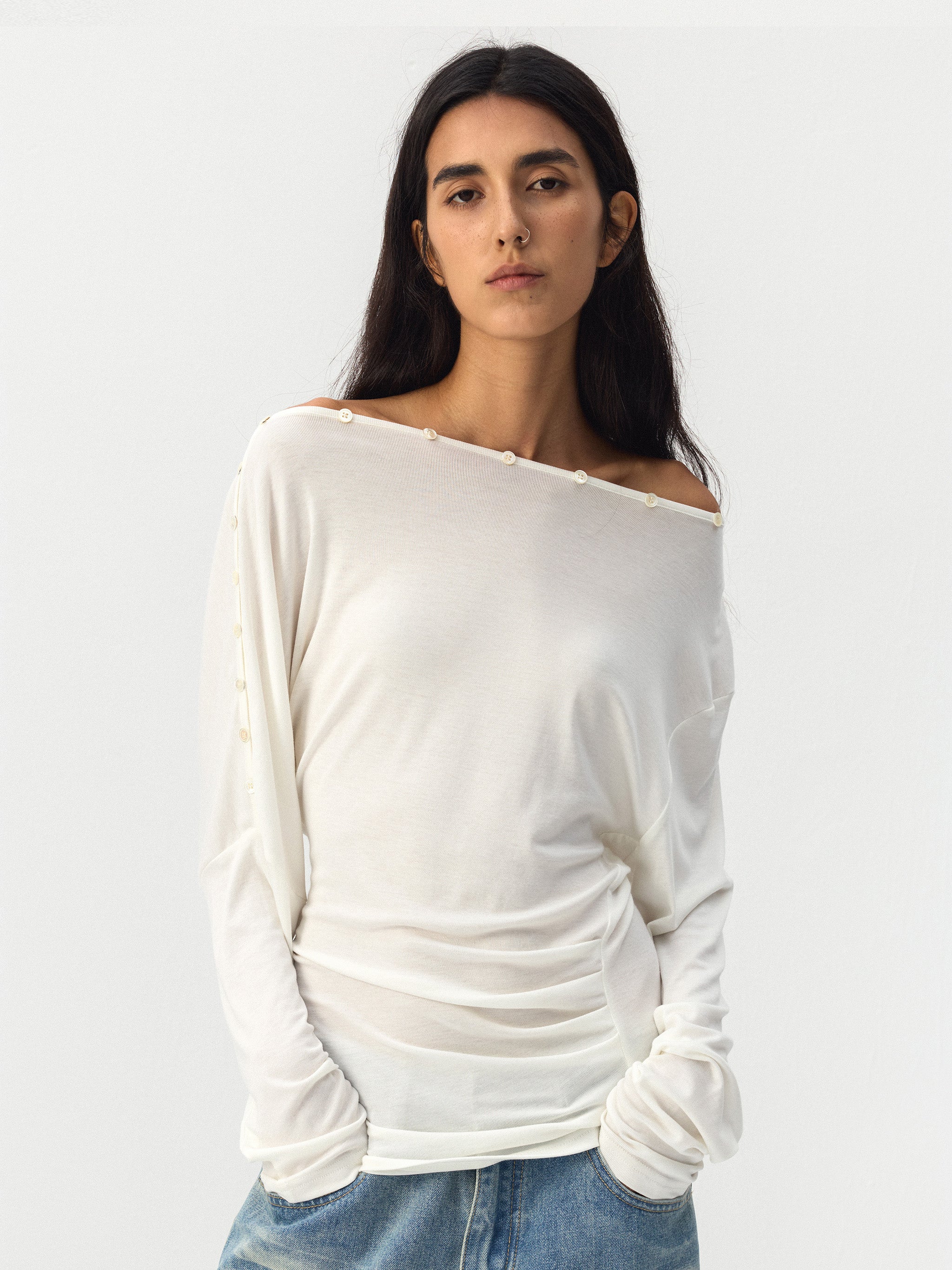 Sheer Off-Shoulder Long Sleeve Top-8