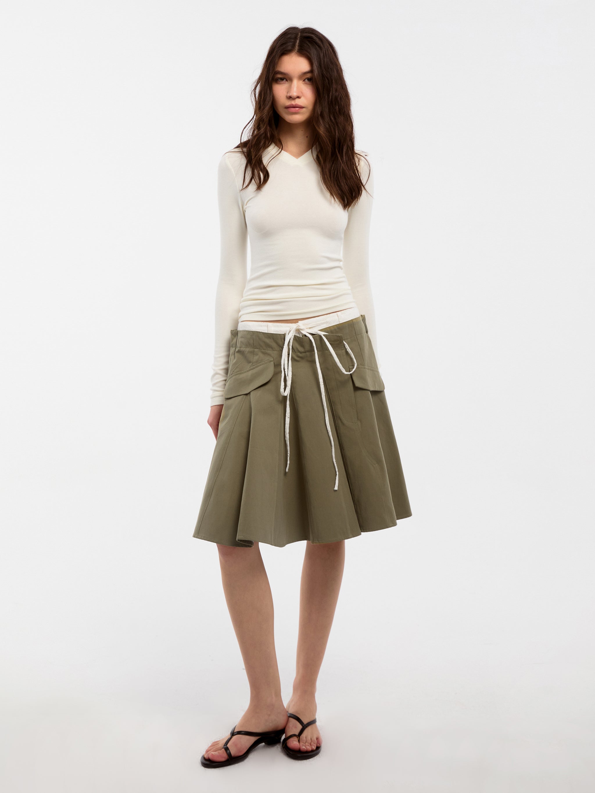 CUBIC Lace-Trimmed Drawstring Midi Skirt-8