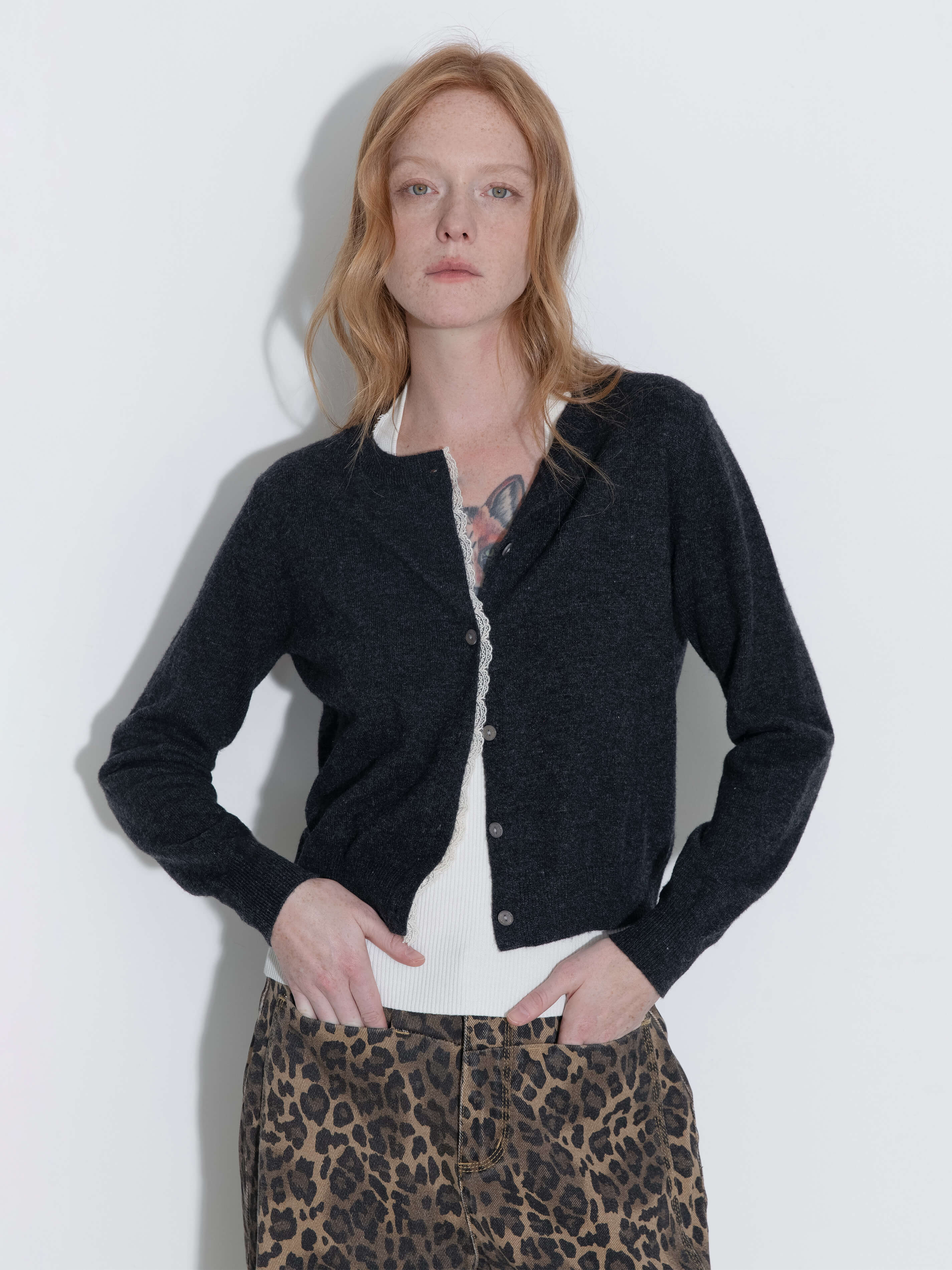 Lace Trim Knit Wool Cardigan-9