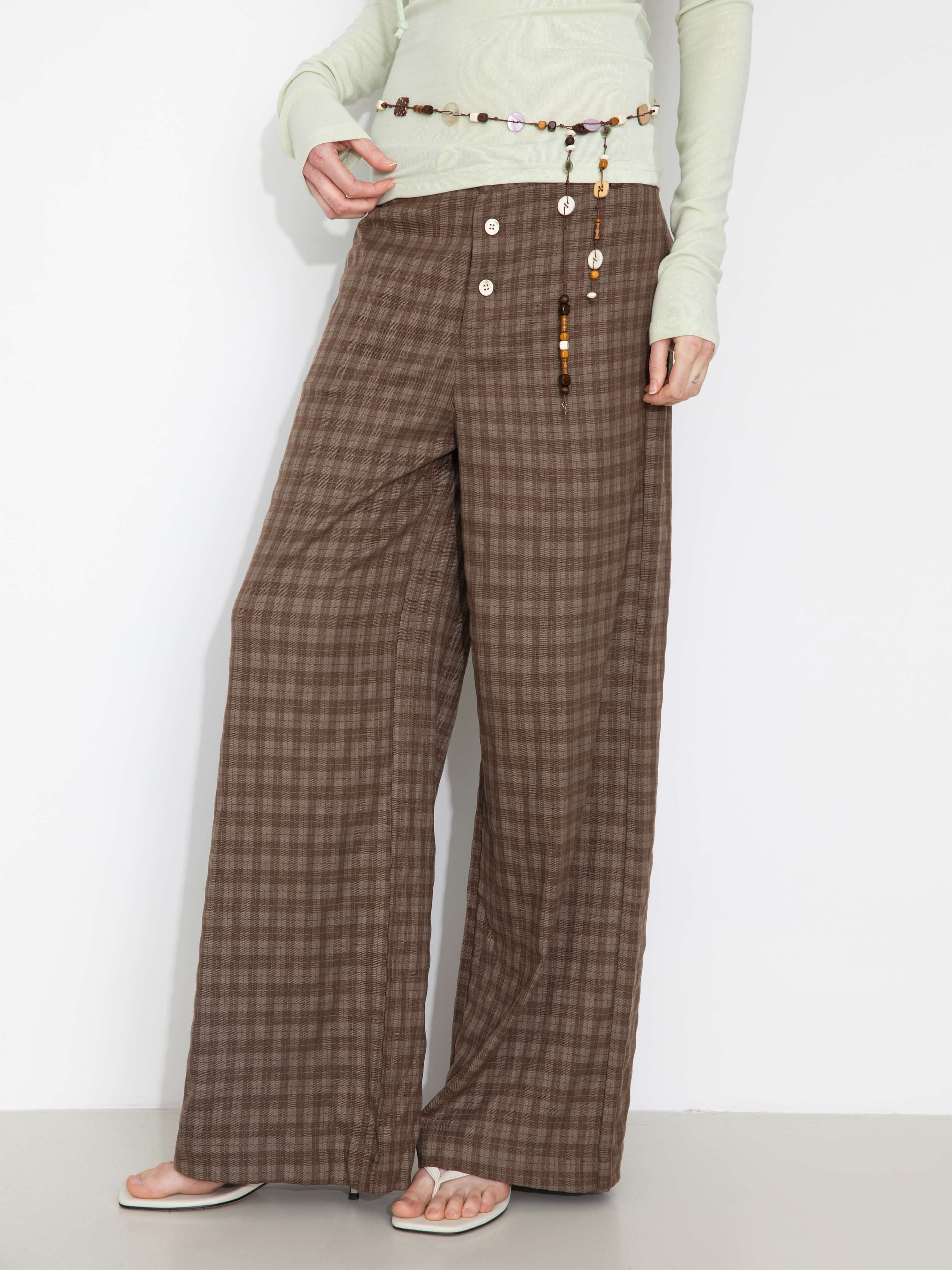 Drawstring Checkered Wide-Leg Casual Pants-9