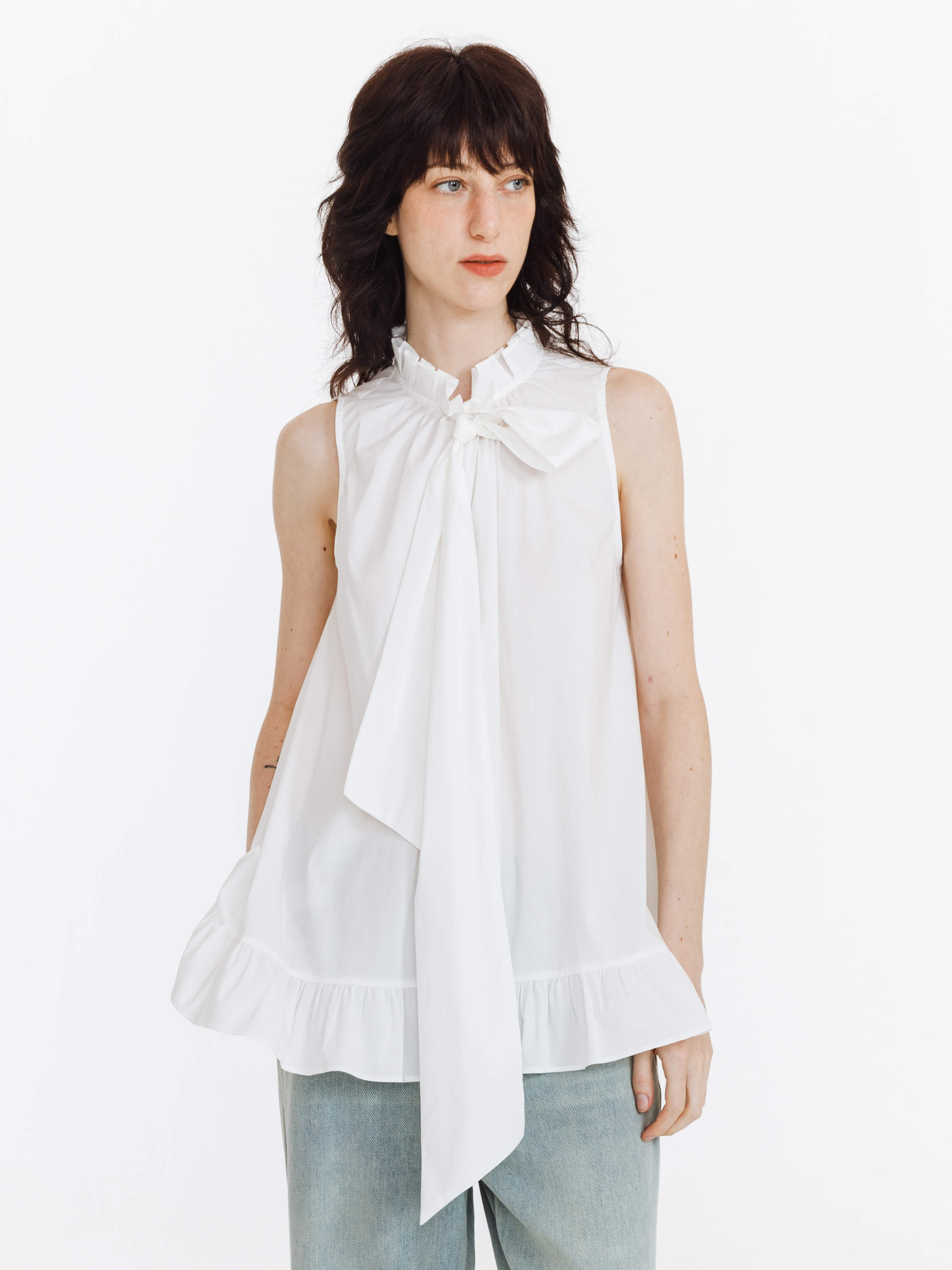 Ruffle Stand Collar Tie A-line Tank Top-9