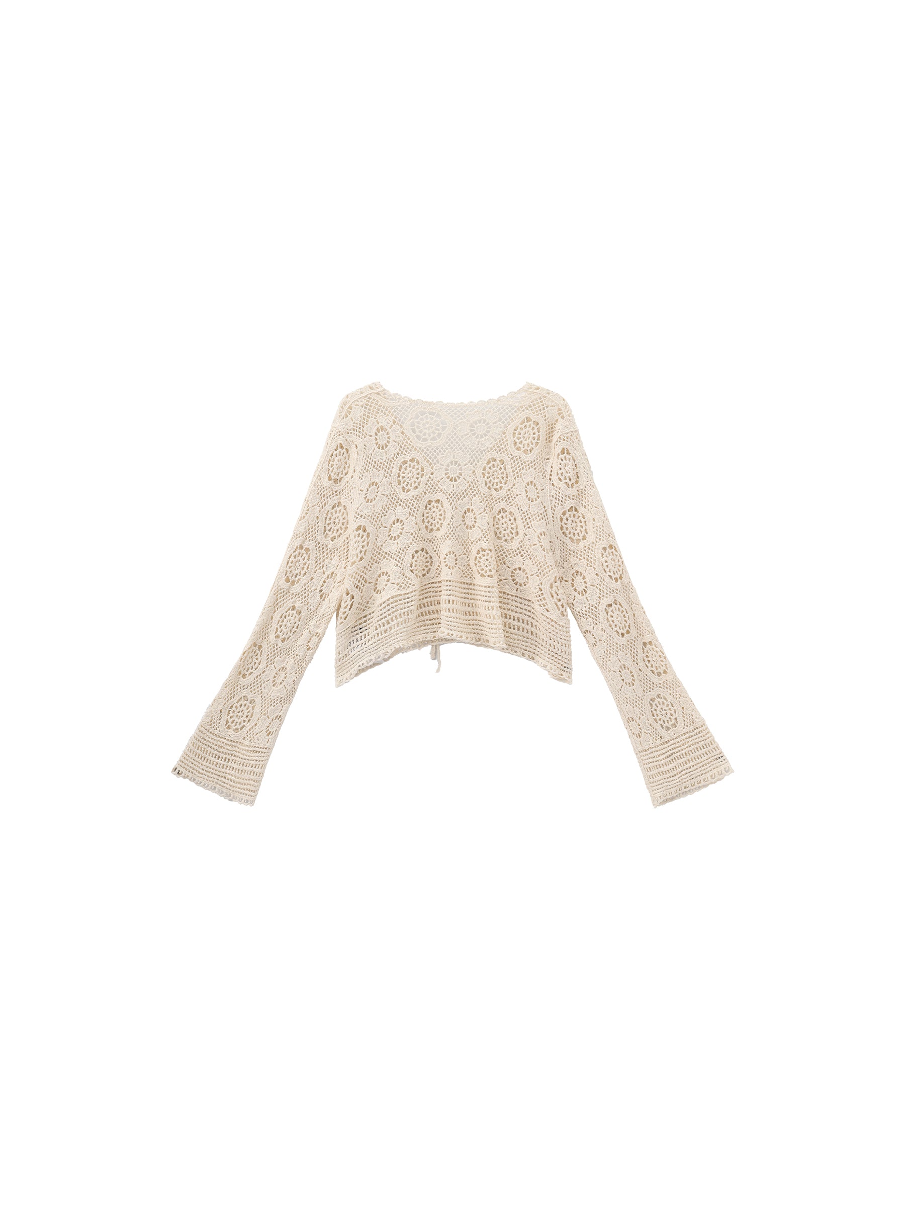CUBIC Cotton Crochet Lace Trim Cropped Cardigan-7