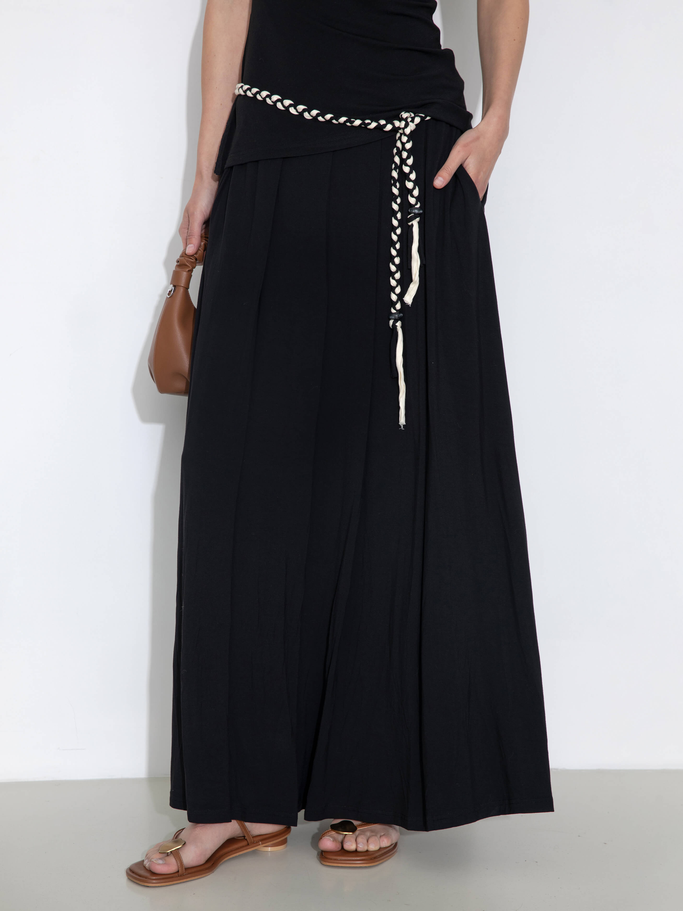 Pleated Hand-Braided High-Stretch Maxi Skirt-9