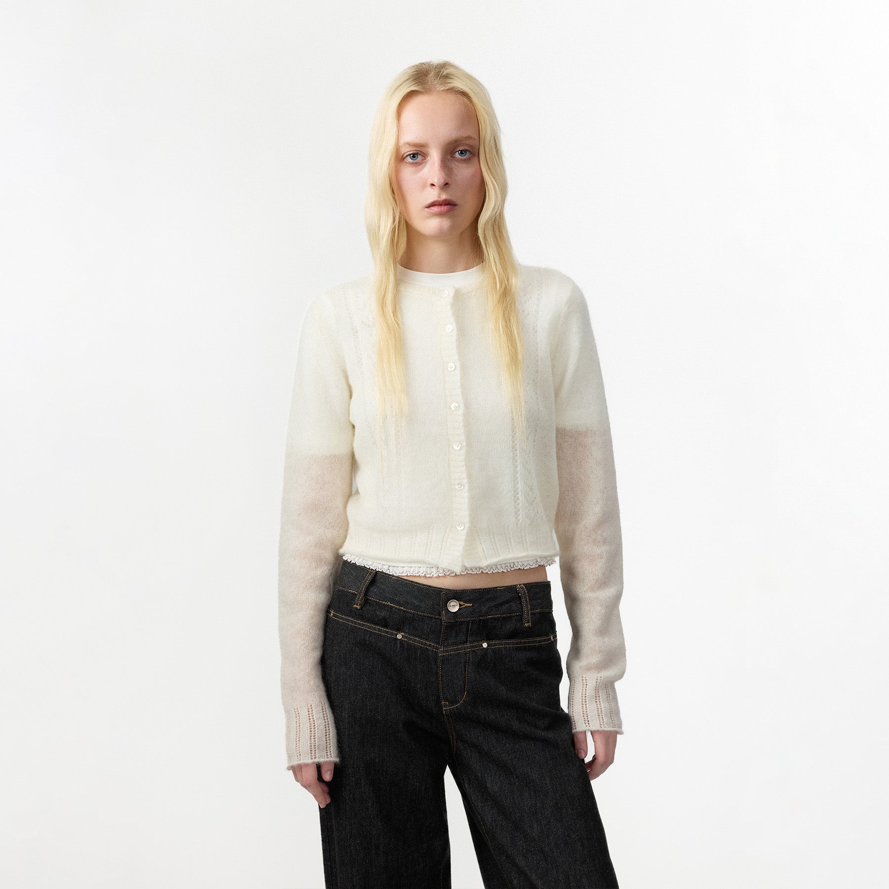 CUBIC Mohair Blend Pointelle Cardigan-8