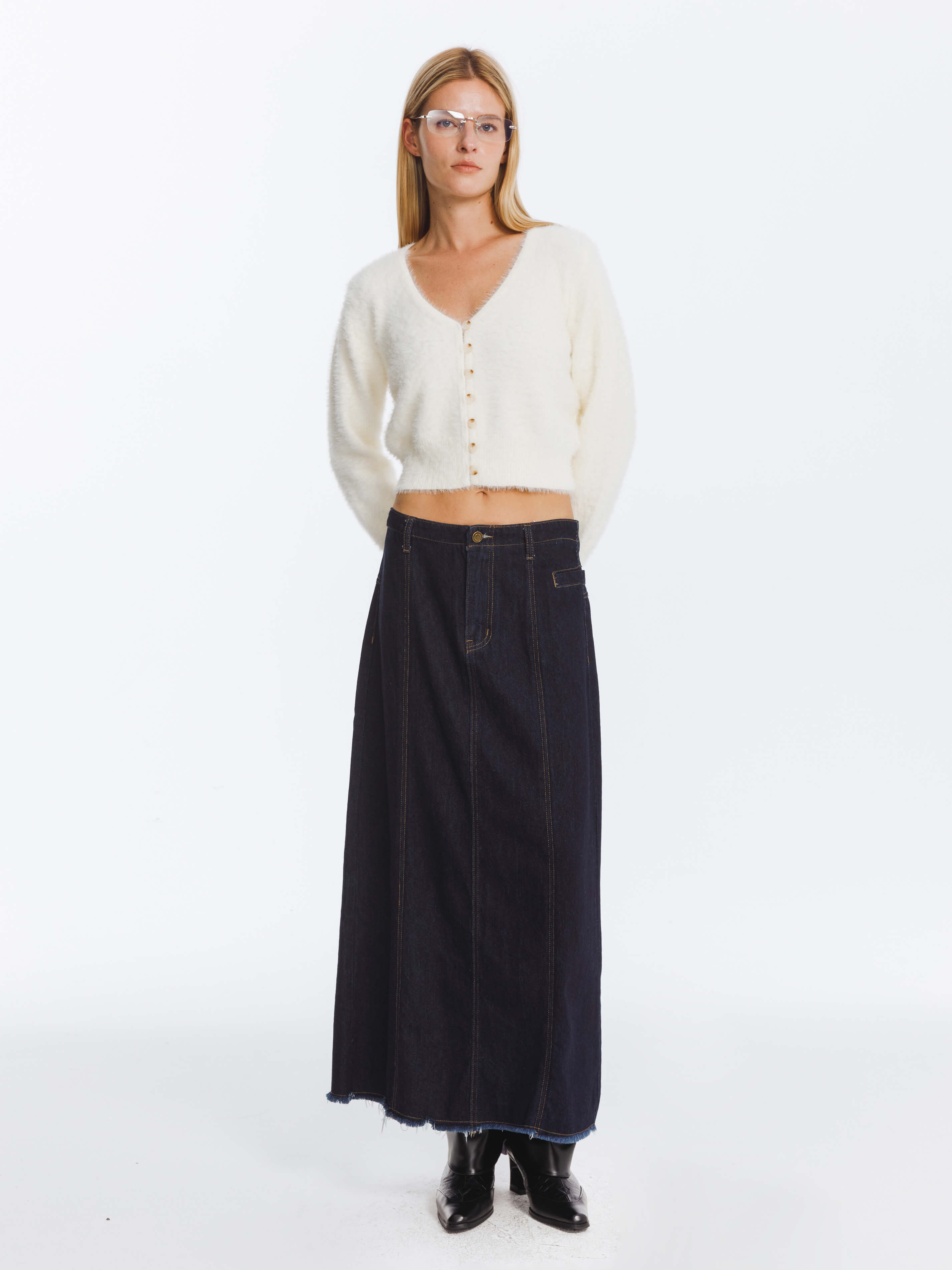 Fluffy Cropped Knit Cardigan-9