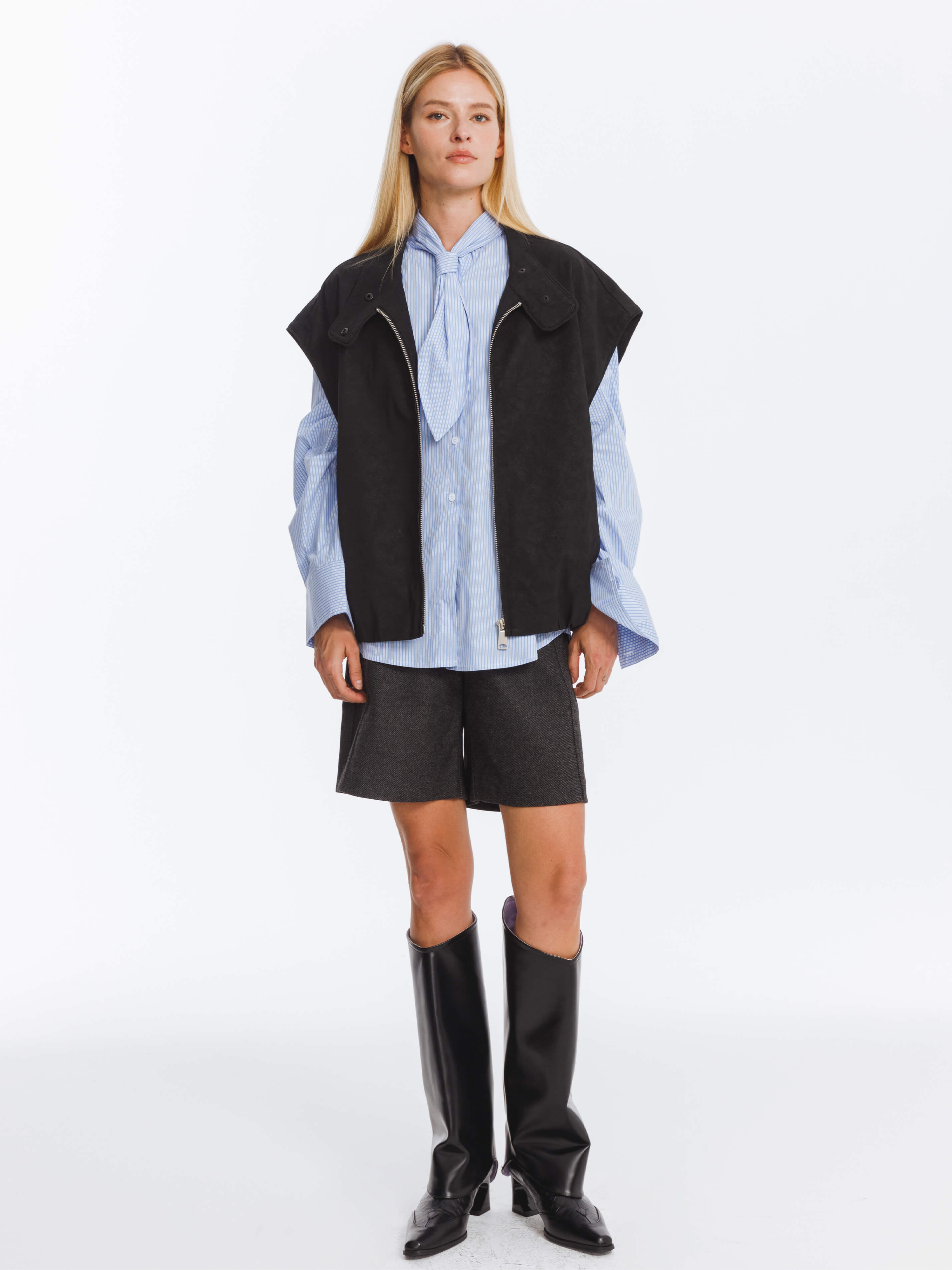 Loose Dropped Shoulder Waistcoat with Stand-up Collar-8