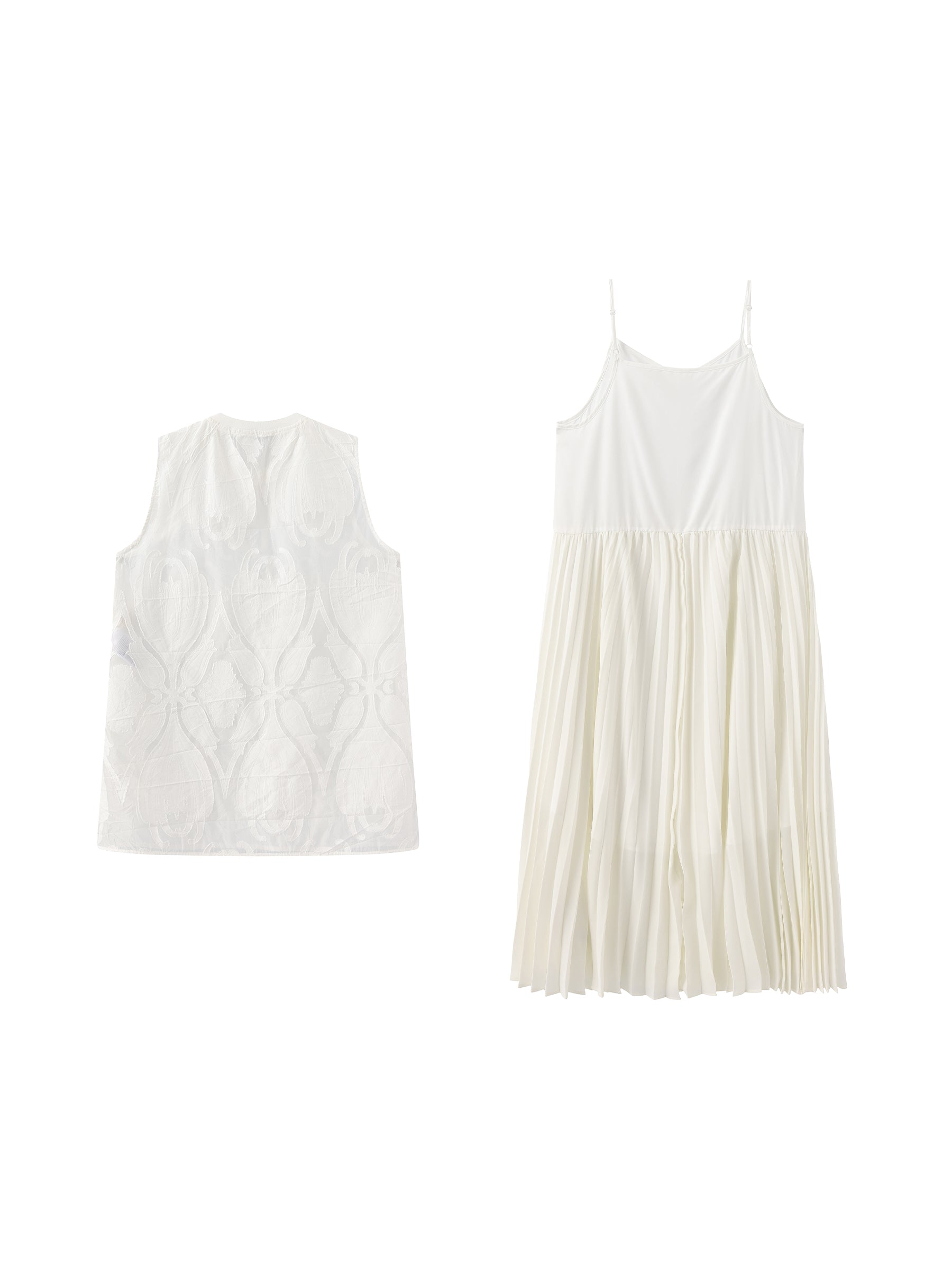 Sheer Patterned Sleeveless Pleated Skirt-8