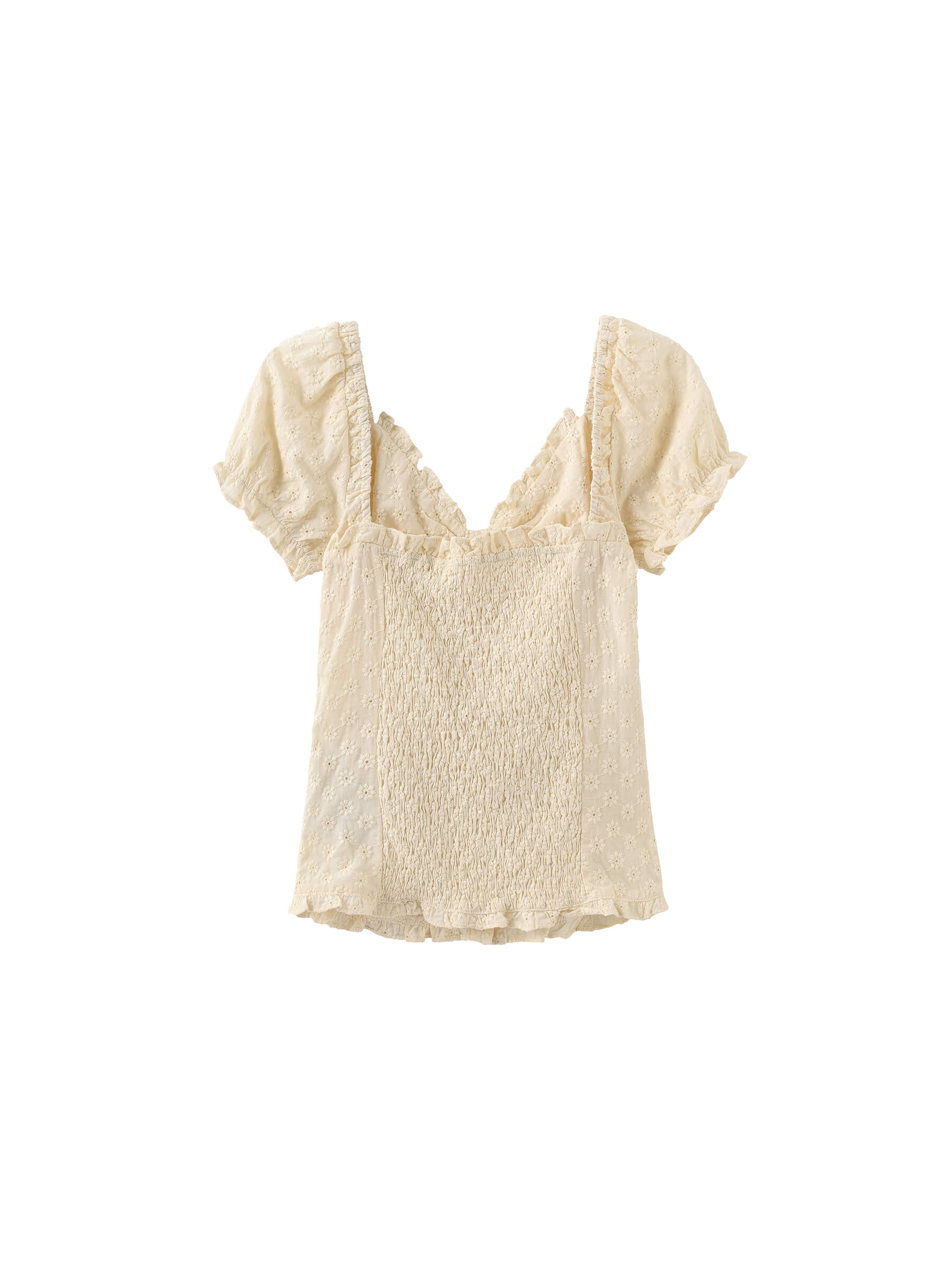 Embroidered Lace Puff Sleeve T-Shirt-8