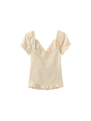 Embroidered Lace Puff Sleeve T-Shirt