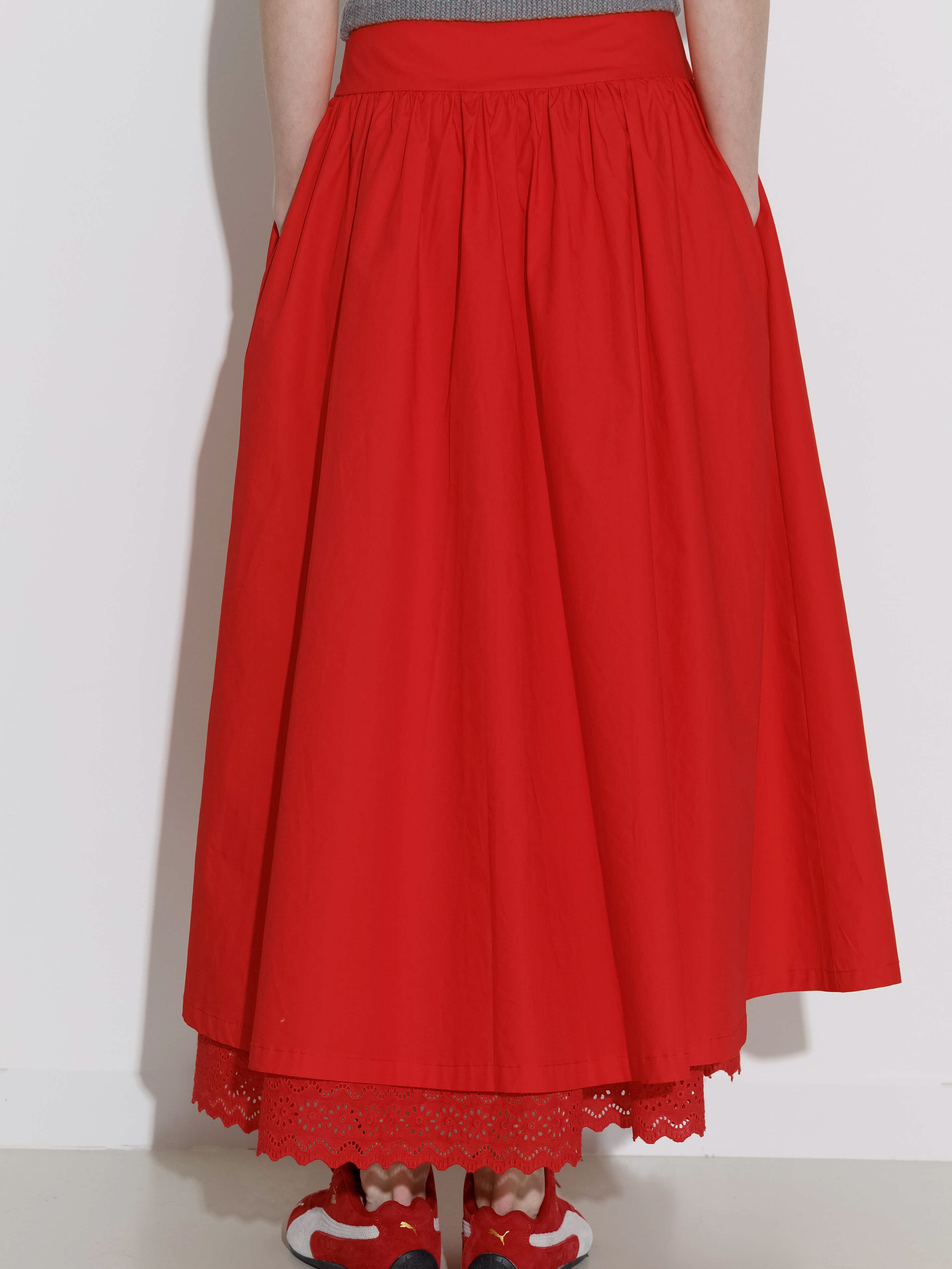 100% Cotton Double Layer Lace A-Line Skirt-5