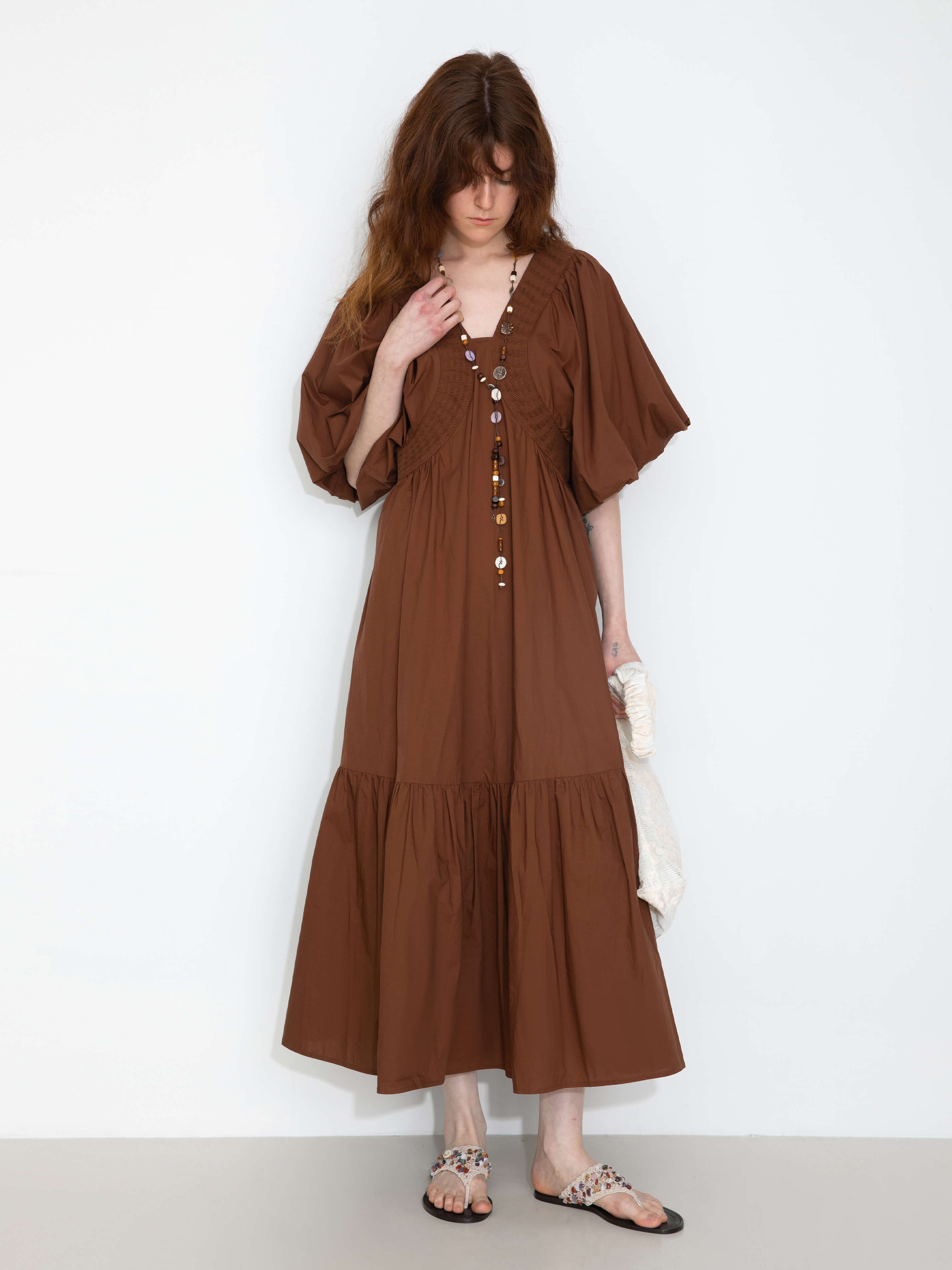 100% Cotton Puff Sleeve Loose-Fit Vacation Dress-9