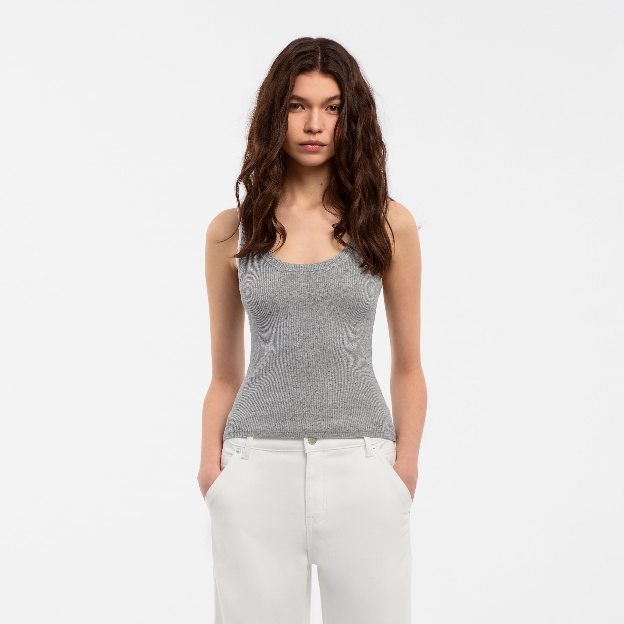CUBIC Lace-trimmed Linen Knit Vest-9
