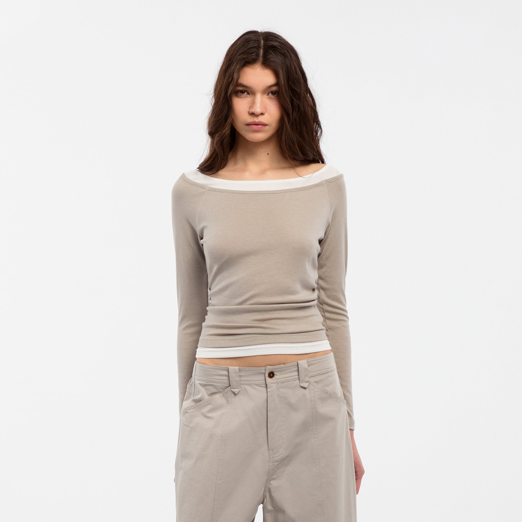 CUBIC Tencel Wool Blend Off-Shoulder T-Shirt-4