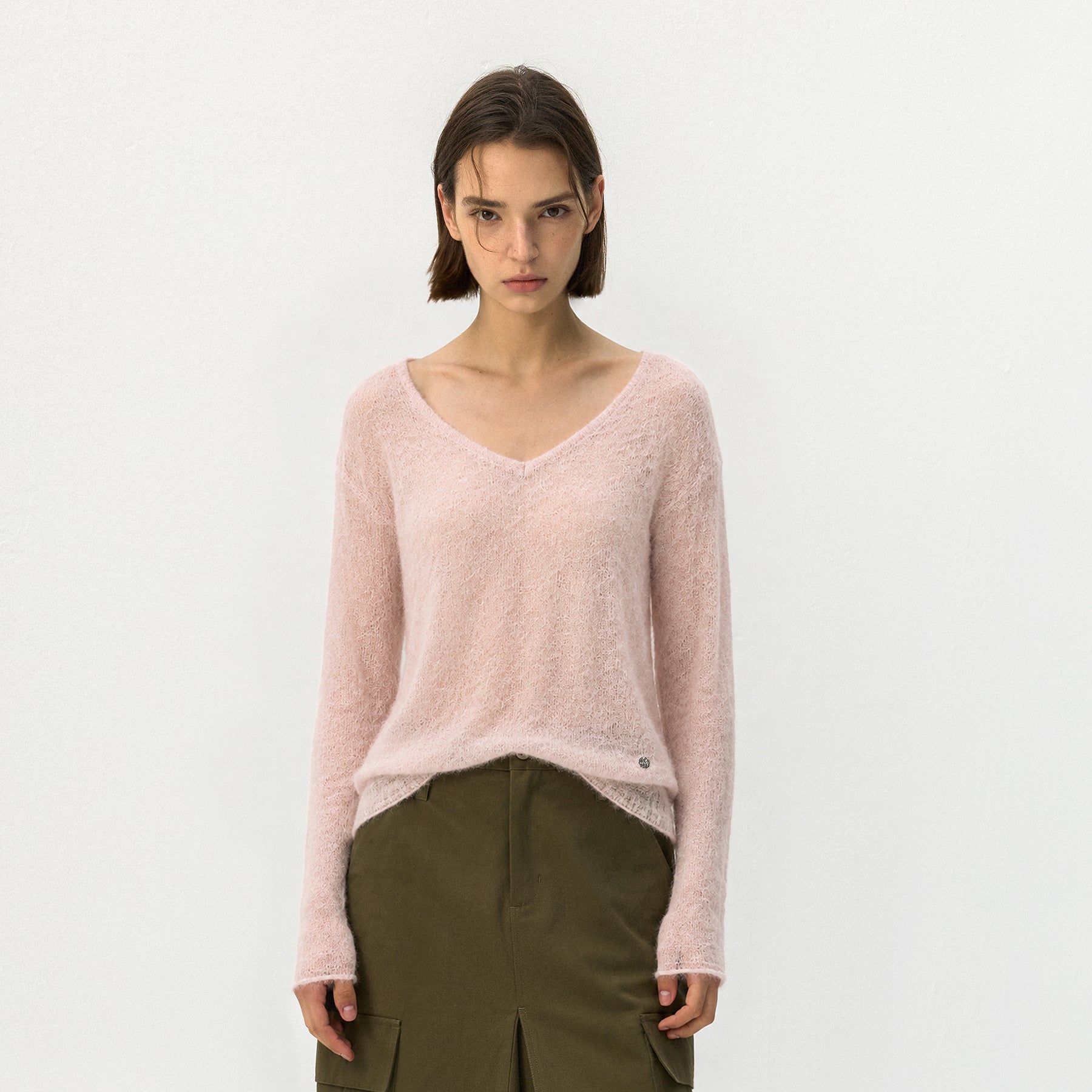 CUBIC Mohair Wool V-Neck Knit Top-7