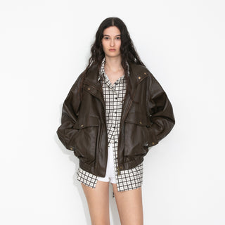 Stand Collar Vintage Faux Leather Jacket