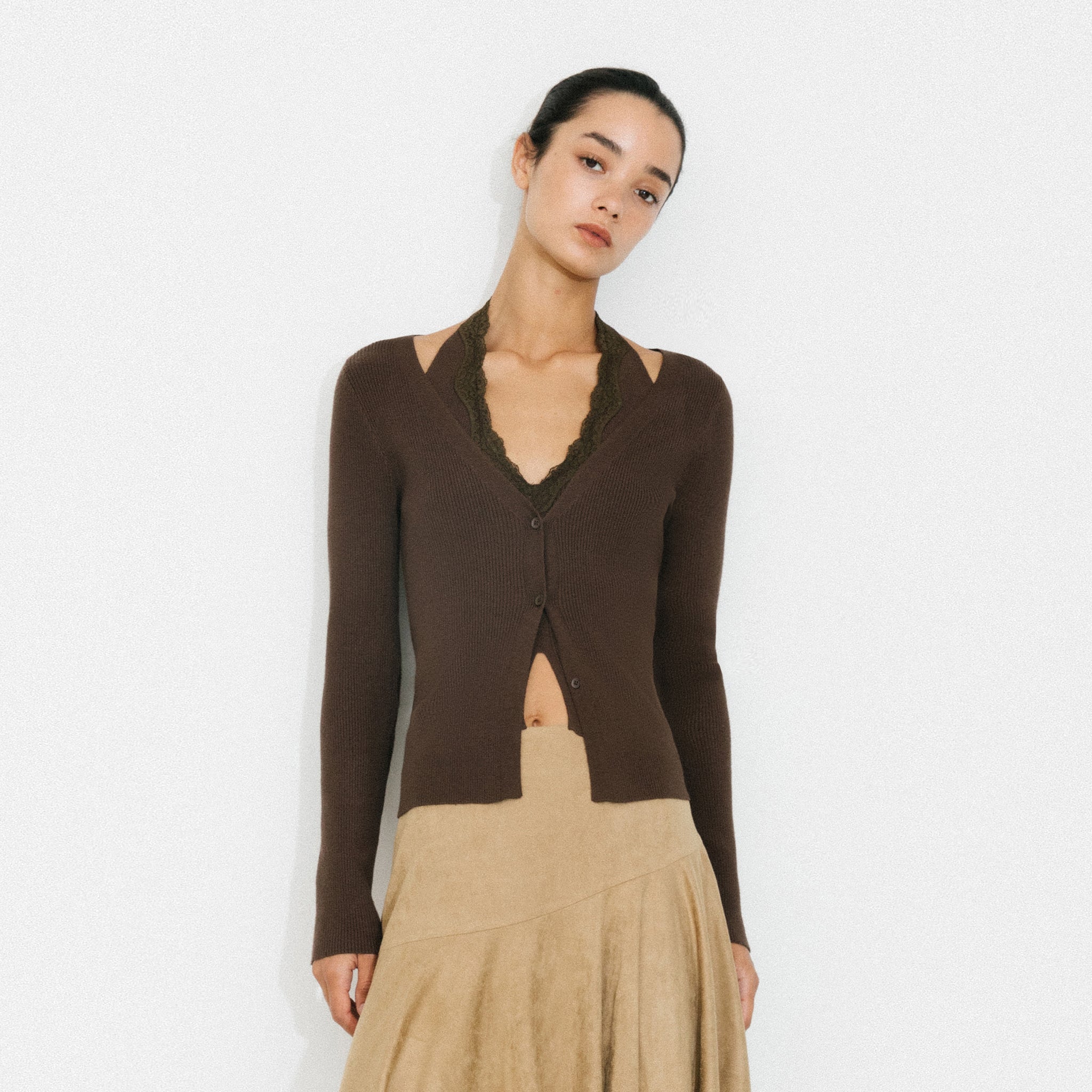 Layered Look Halter Neck Slim-Fit Knit Cardigan-9