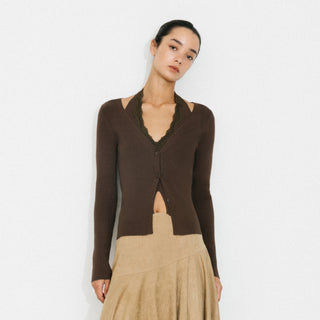 Layered Look Halter Neck Slim-Fit Knit Cardigan