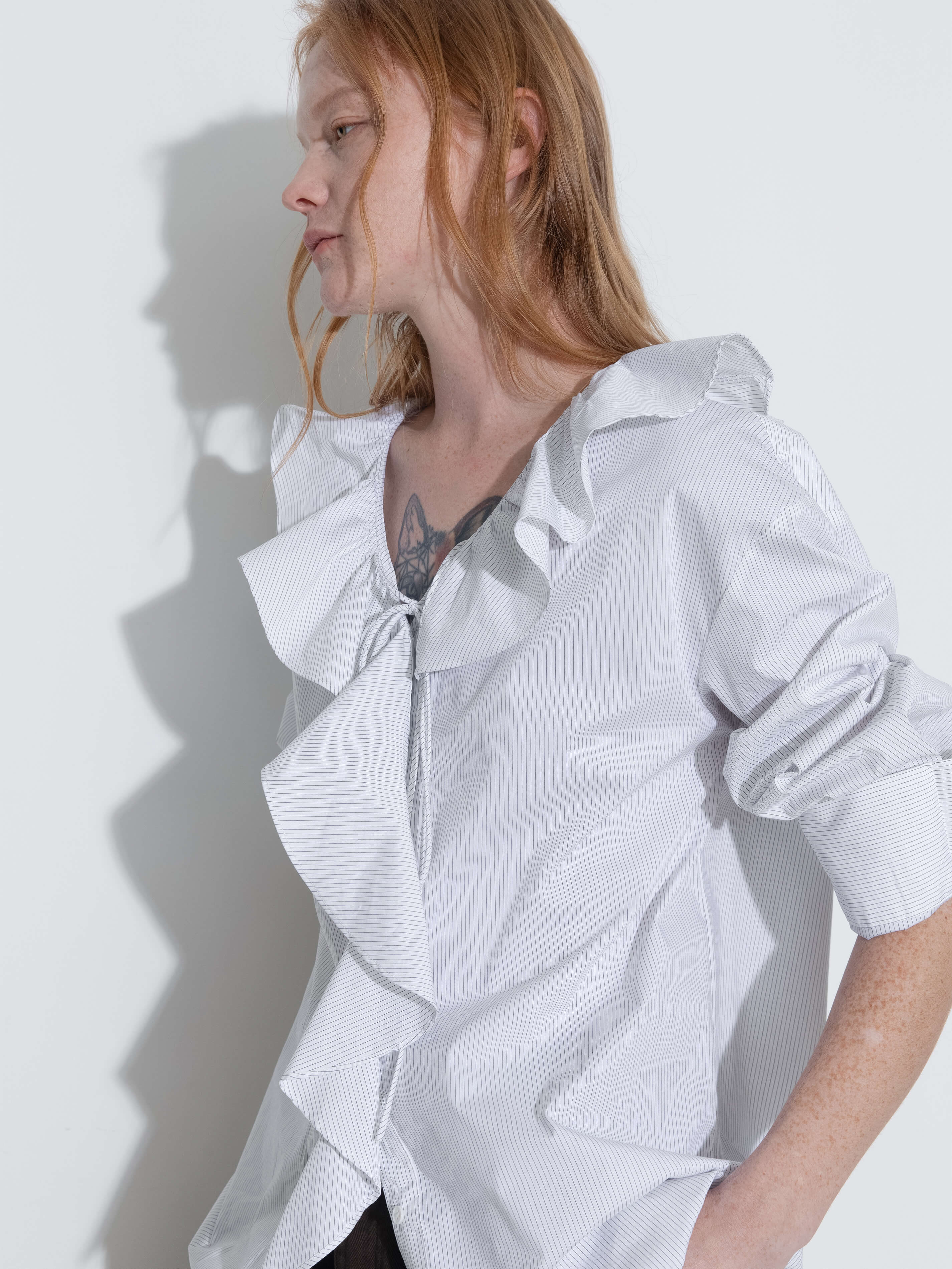 Ruffle Collar Striped Shirt-12