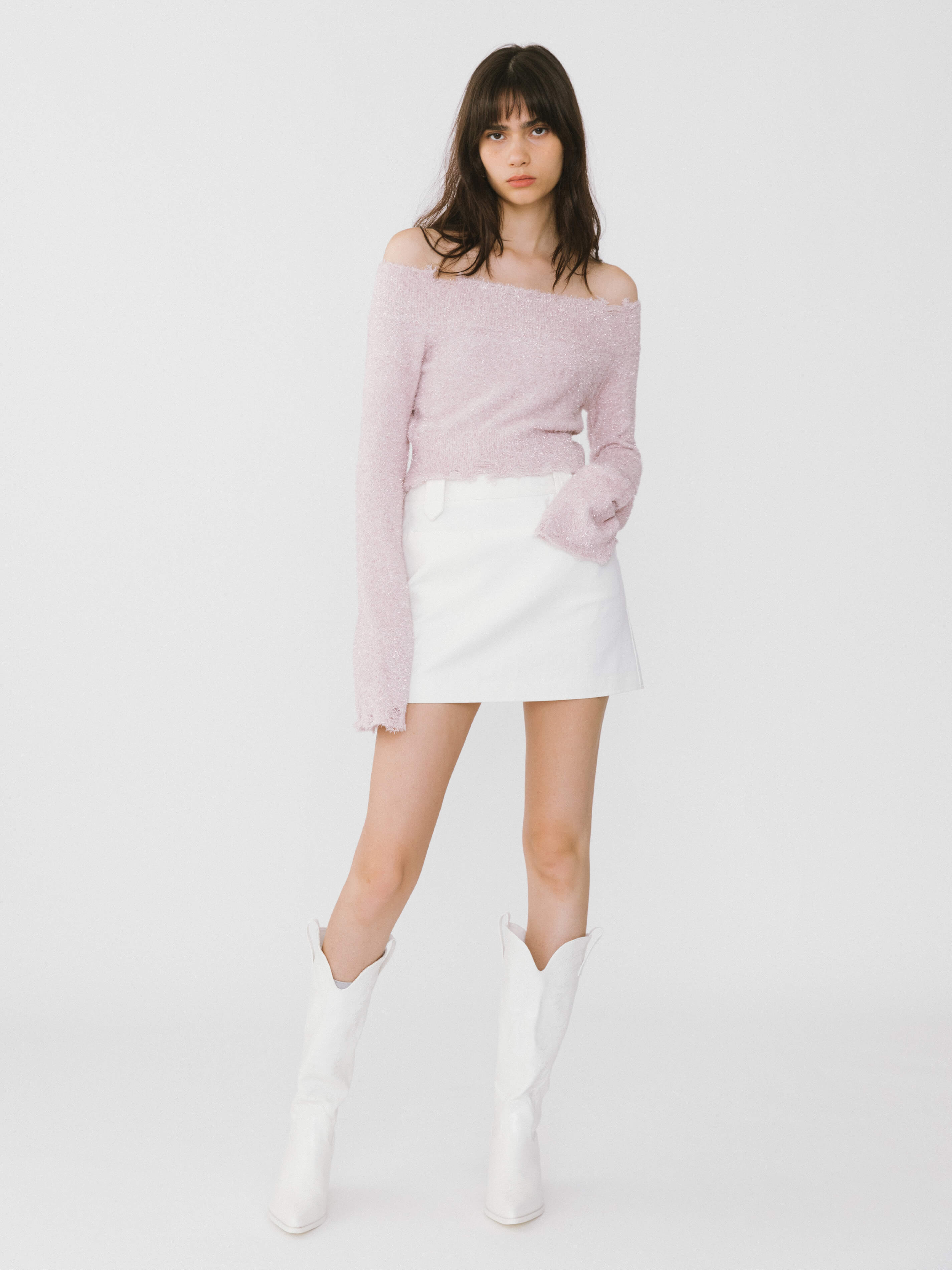 Off-Shoulder Long Sleeve Knit Crop Top-5