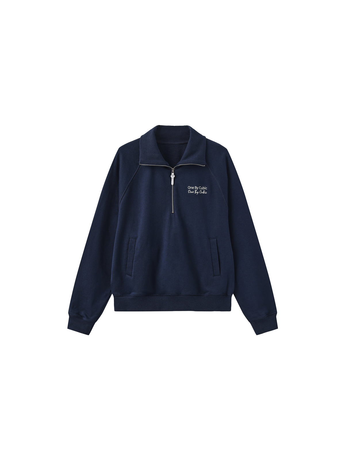 ONE BY CUBIC Collared Half-Zip Embroidered 100% Cotton Sweatshirt-15