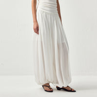 Pleated Balloon-Leg Elastic-Waist Trousers