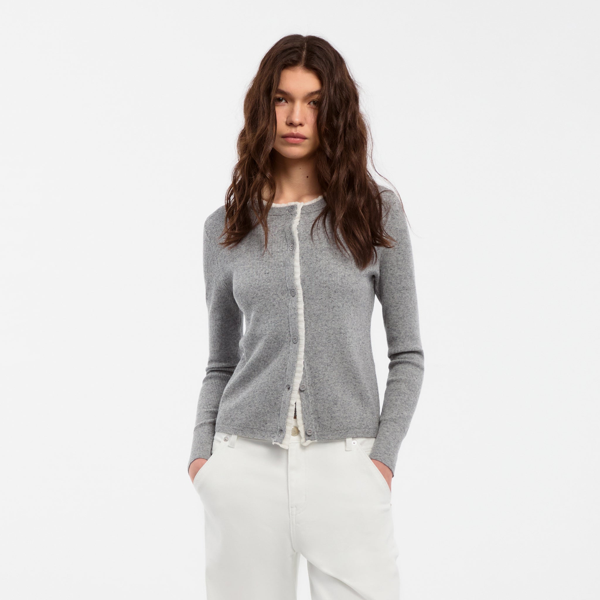 CUBIC Lace-trimmed Linen Knit Cardigan-9