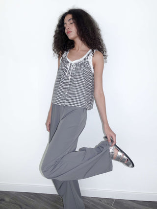 Lace Patchwork Checked Tank Top