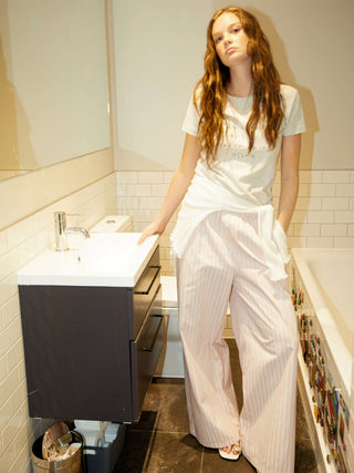 Cropped Letter Embroidered T-shirt